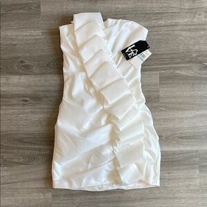 NEW Love Tease White Asymmetrical Ruched One Shoulder Cocktail Dress